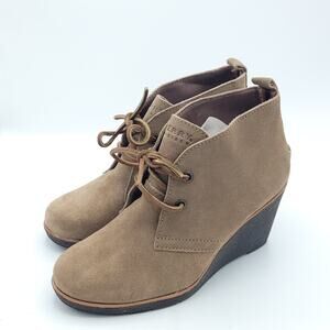 Sperry Harlow Suede Wedge Booties brown womens size 6